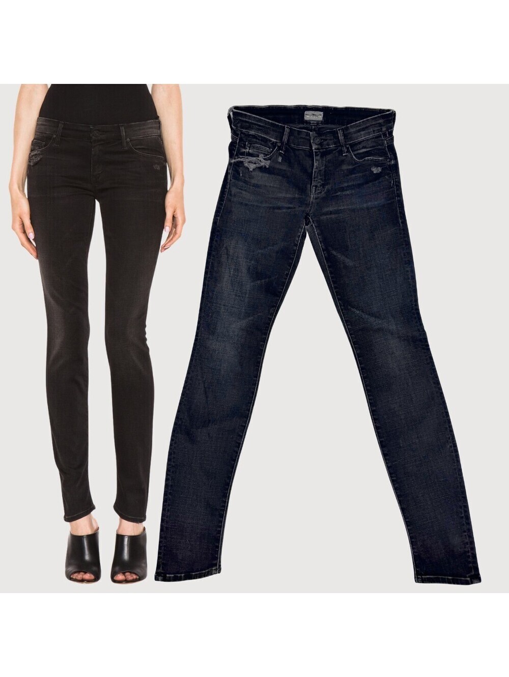 Mother Looker Low Rise Destroyed Ride Jeans 27 Black